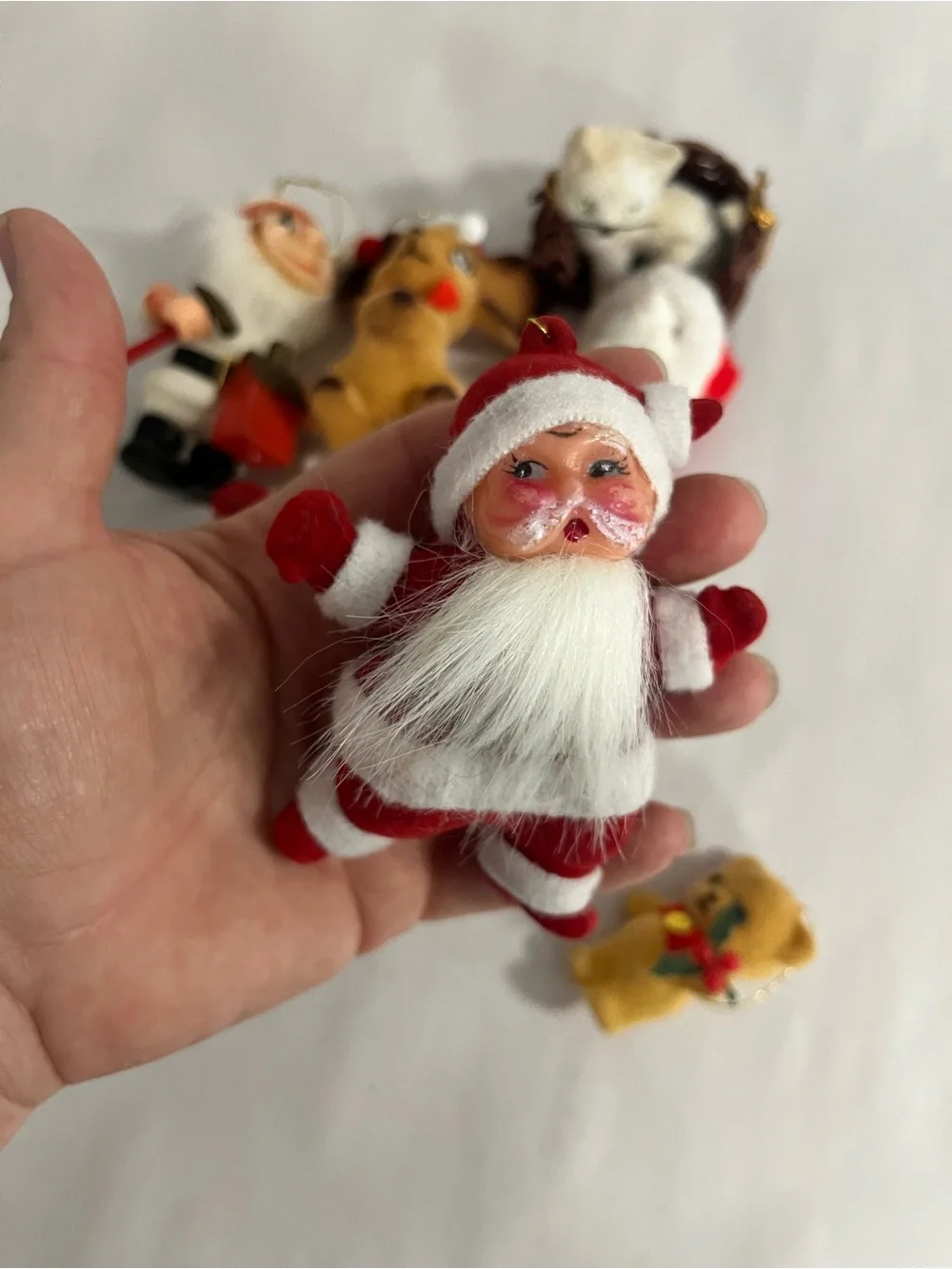 7 vintage flocked ornaments